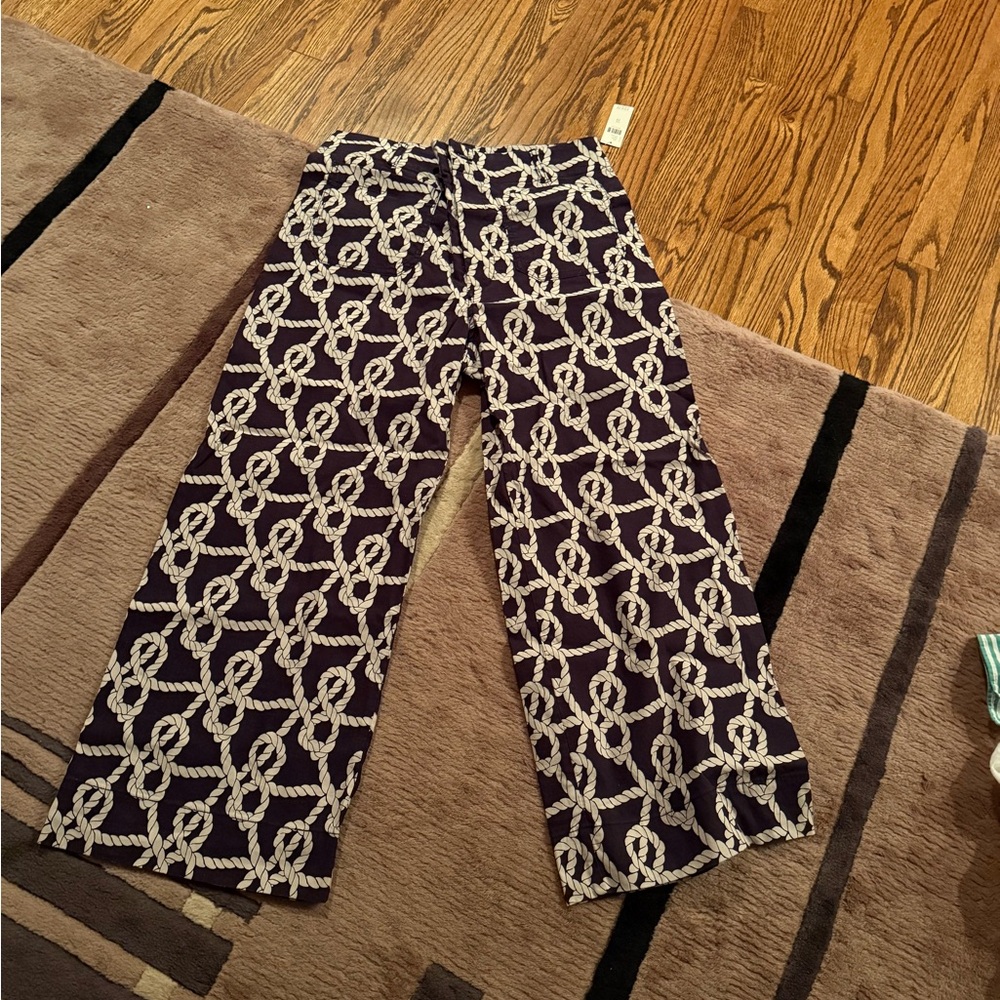 NEW WITH TAGS Anthropologie Navy and Cream Rope Pattern Pants